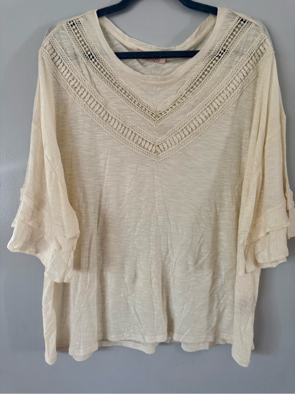 Philosophy Republic Clothing Cream Double Flutter Sleeve Crochet Boho Top